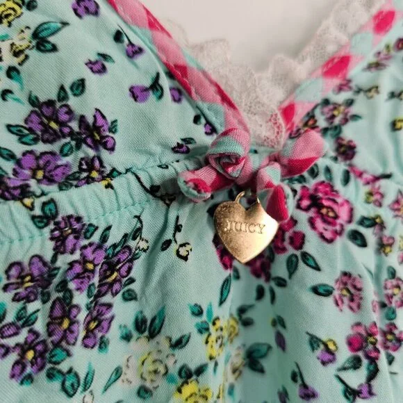 JUICY COUTURE Cami Tank Top size L  AQUA GREEN PINK PURPLE Floral Sleep Pajama - Picture 3 of 9